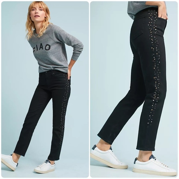 AG The Isabella Black High-Rise Straight Studded Jeans size 26 NEW - Picture 1 of 16